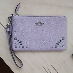 Coach lavender leather studded wristlet